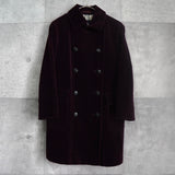 バーバリー ロンドン ホースロゴ 革ボタン ノバチェック裏地 ベロア ステンカラーコート ボルドー レディース