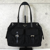 Prada 三角形标志 Tessuto Pocono 尼龙单肩包/手提包（黑色）