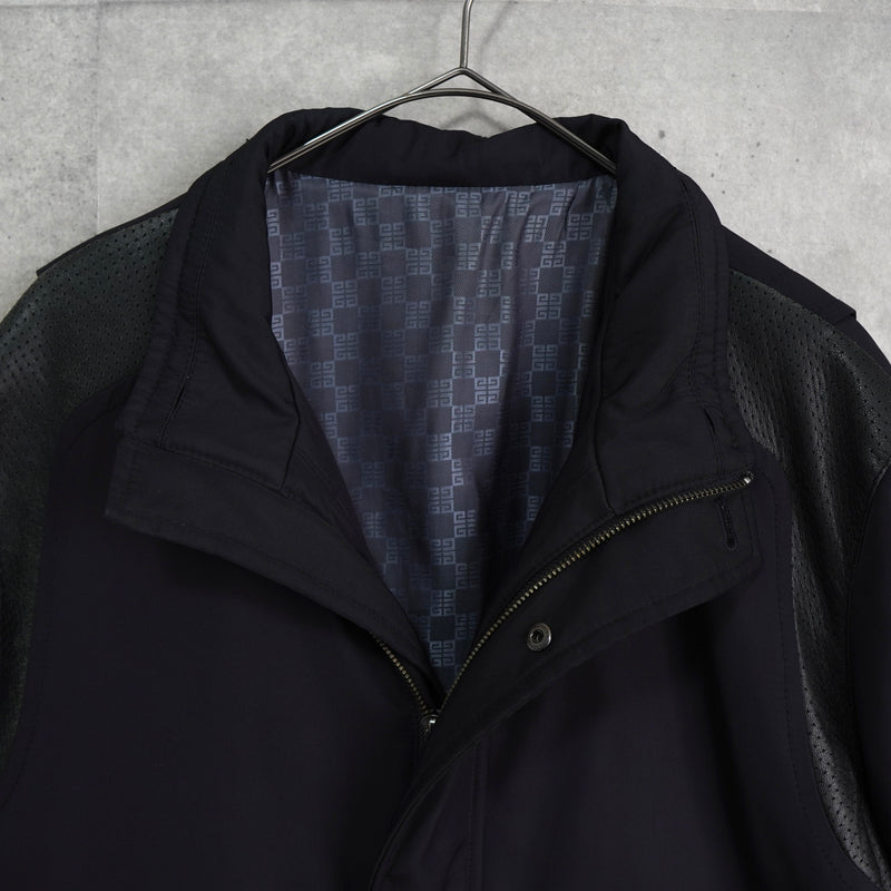 ジバンシィ パンチング フェイクレザー切り替え メンズ ナイロンジャケット ダークネイビー