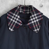 バーバリー ヴィンテージ ノバチェック襟 ウールライナー付き ステンカラーコート ネイビー メンズ