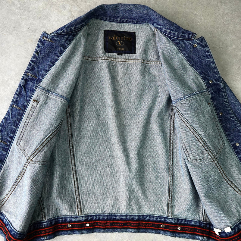 バレンティノ ジーンズ ヴィンテージ Vロゴ ボタン 刺繍 デニムジャケット ブルー