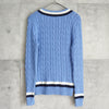 ローレン ラルフローレン ロゴ Vネック ケーブル編み チルデンニット ライトブルー レディース