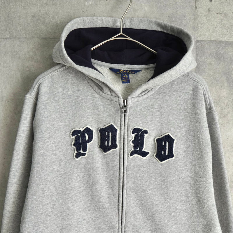 ポロ ラルフローレン フェルトロゴ フルジップ パーカー ライトグレー