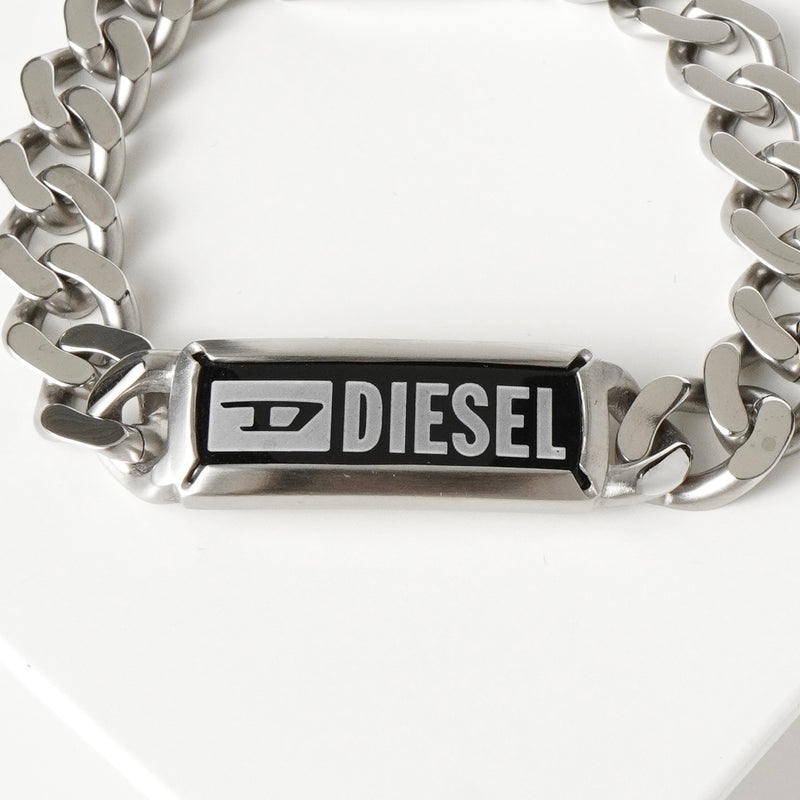 ディーゼル ロゴ プレート ステンレス チェーン ブレスレット シルバー メンズ 箱付き