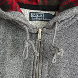 ポロ ラルフローレン スモールポニーロゴ チェック柄 フルジップ パーカー グレー