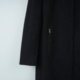 プラダ レザーパイピング フライフロント マオカラー ウール ロングコート グレー レディース