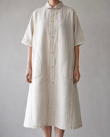 トリコ コム デ ギャルソン 2014年製 リネン コットン メニーボタン レース装飾 半袖 シャツ ワンピース アイボリー ベージュ Sサイズ レディース