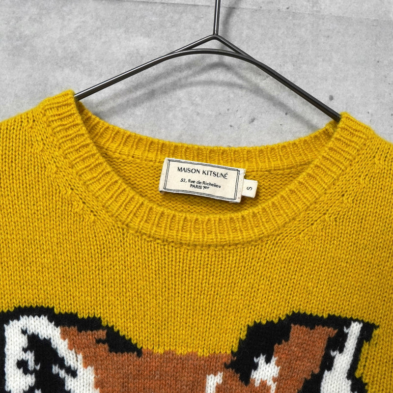 メゾン キツネ フォックスヘッド ウール ニット レディース イエロー