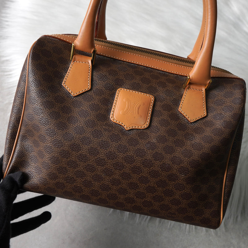 セリーヌ マカダム PVC レザー ミニボストンバッグ ハンドバッグ ブラウン