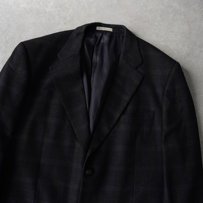 ジバンシィ 4Gロゴ ボタン チェック柄 ウール テーラードジャケット ブラック