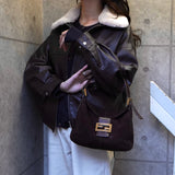 フェンディ マンマバケット スエード / レザー ワンショルダーバッグ ブラウン