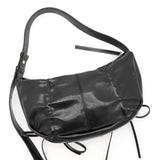 Half Shirring Ribbon Round Bag マーティン キム ロゴプレート リボン ワンショルダーバッグ ブラック