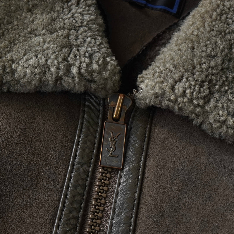 イヴサンローラン ヴィンテージ YSLロゴ ボタン ムートン ジャケット ブラウン