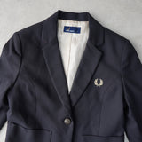 フレッドペリー ロゴ刺繍 シングル テーラードジャケット ブレザー ブラック レディース