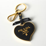 プラダ ハート サフィアーノレザー キーリング キーホルダー チャーム GP ゴールド / ブラック