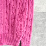 ポロ ラルフローレン スモールポニーロゴ ケーブル編み フルジップ ニット ピンク レディース