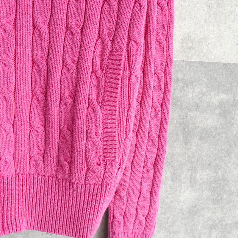 ポロ ラルフローレン スモールポニーロゴ ケーブル編み フルジップ ニット ピンク レディース