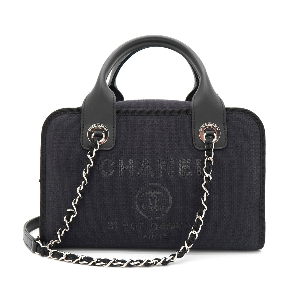 シャネル ドーヴィル キャンバス レザー 2way ハンドバッグ チェーンショルダーバッグ ブラック A番台8桁