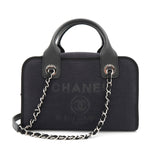 シャネル ドーヴィル キャンバス レザー 2way ハンドバッグ チェーンショルダーバッグ ブラック A番台8桁