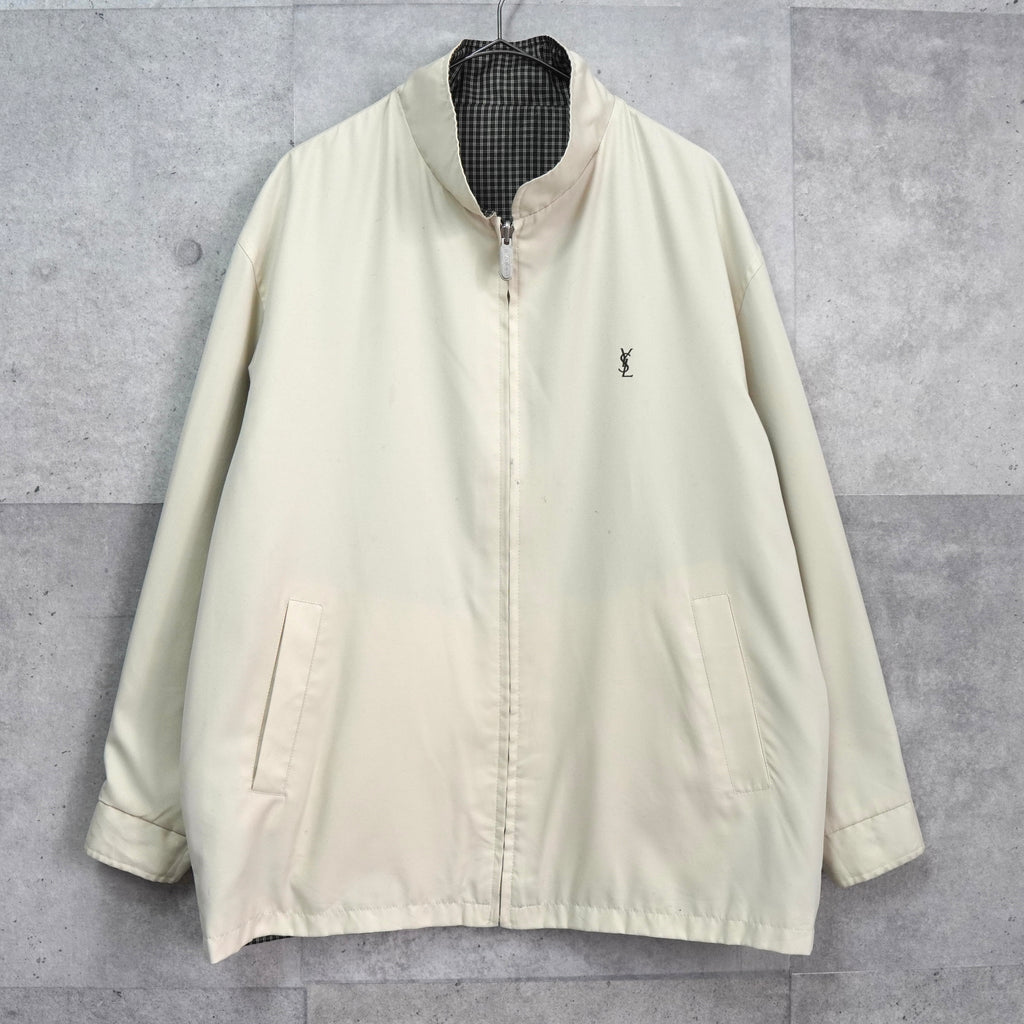 イヴ サンローラン ヴィンテージ リバーシブル YSLロゴ チェック柄 ブルゾン ジャケット ベージュ / ブラック