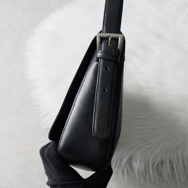 バレンシアガ BBロゴ ナイロン / レザー ワンショルダーバッグ ハンドバッグ ブラック