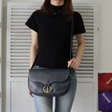 Christian Dior CD logo gold hardware leather shoulder bag navy