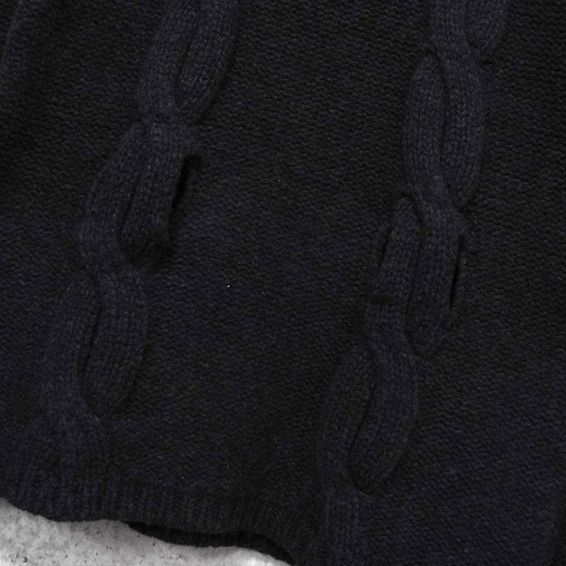 セリーヌ ヴィンテージ カシミア ケーブル ニット レディース チャコールグレー レザー ウエストベルト付き