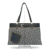 クリスチャン ディオール トロッター キャンバス / レザー トートバッグ ネイビー