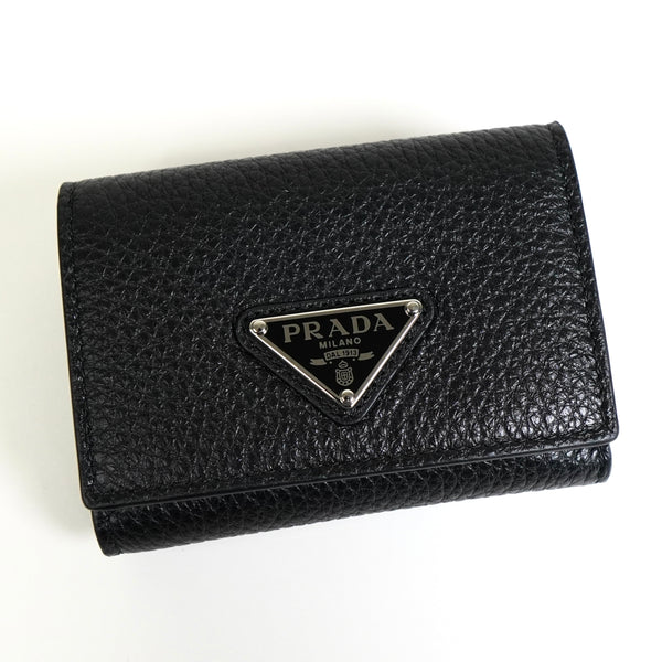 プラダ ヴィッテロダイノレザー トライアングルロゴ 三つ折り財布 ブラック ICタグ内蔵
