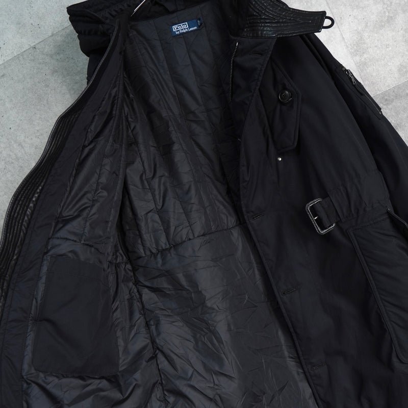 ポロ バイ ラルフローレン レザー切り替え フーデッド 中綿ジャケット コート ブラック