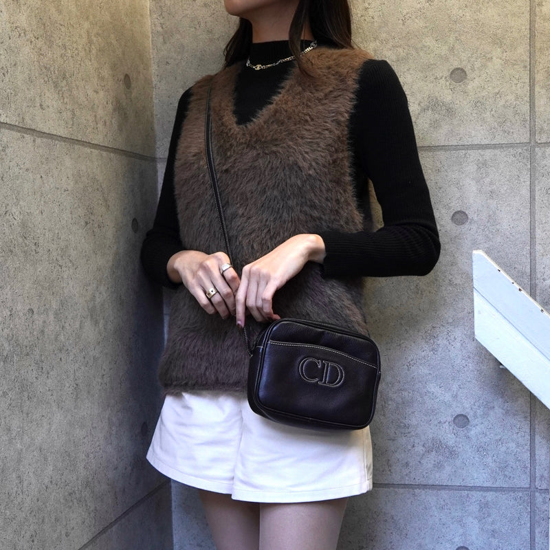 クリスチャン ディオール CDロゴ レザー ショルダーバッグ ブラック