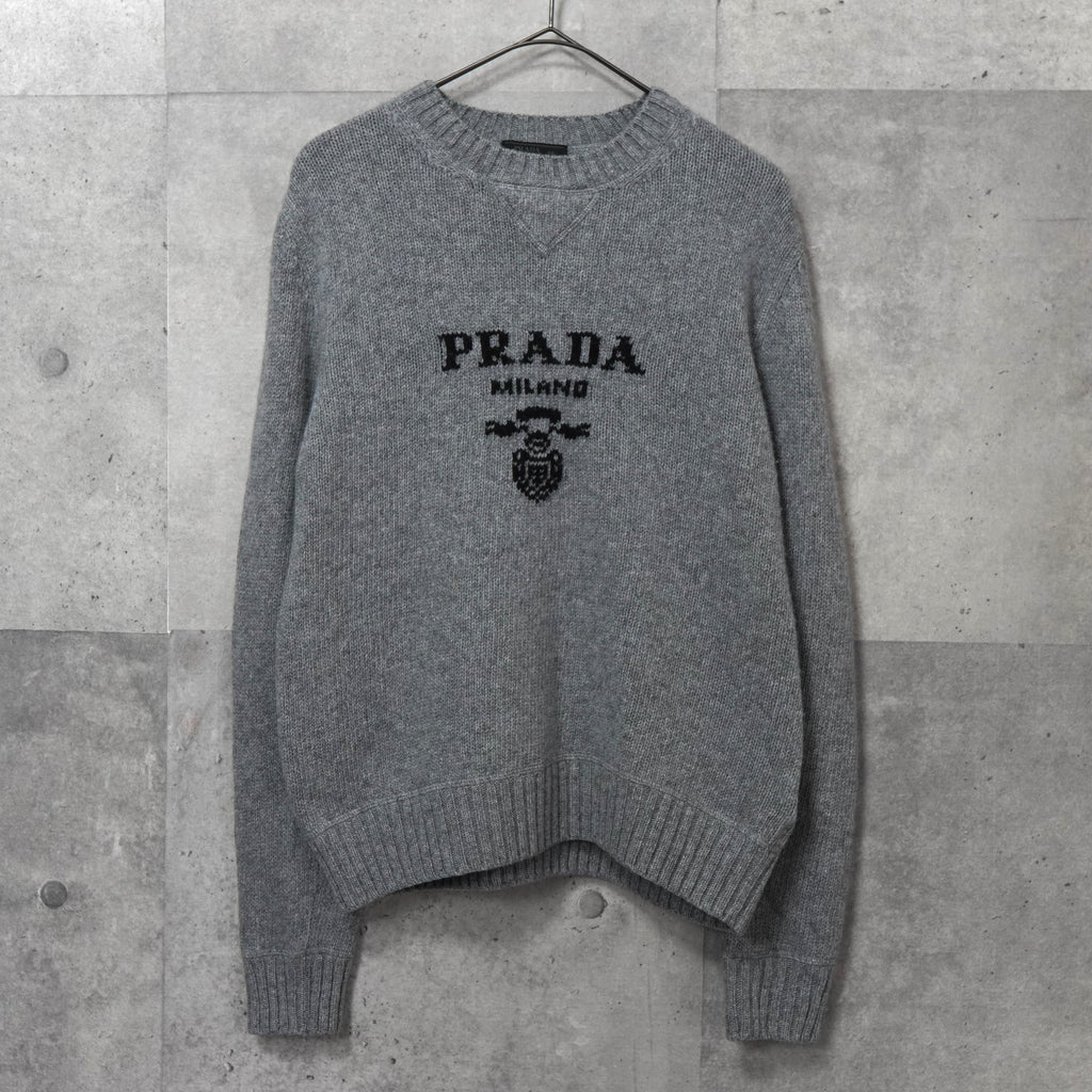 プラダ ロゴ カシミヤ ウール ニット グレー レディース
