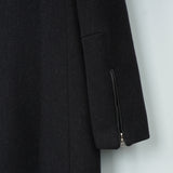 プラダ レザーパイピング フライフロント マオカラー ウール ロングコート グレー レディース