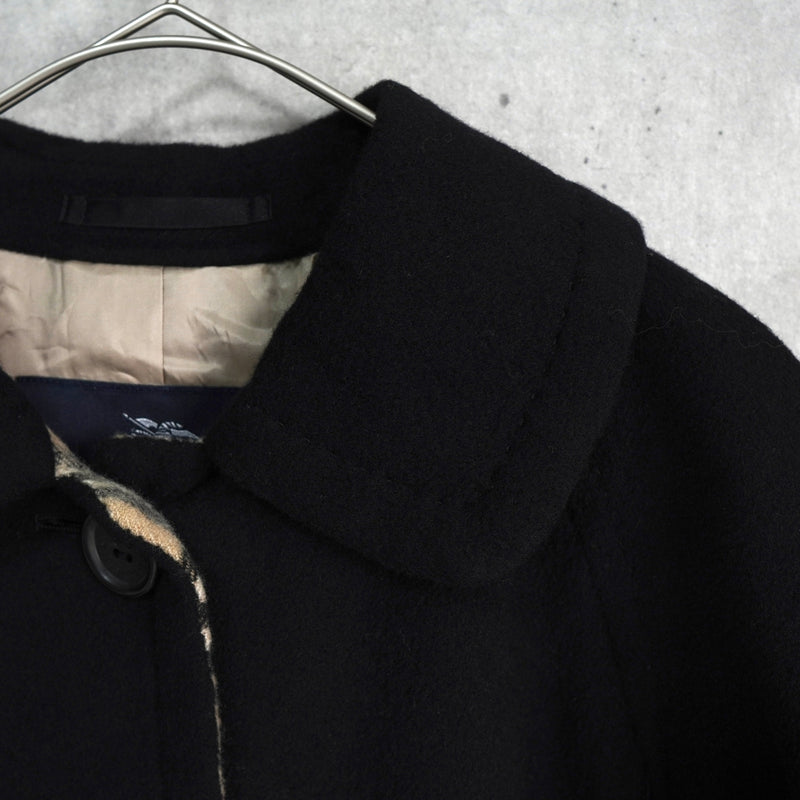バーバリー ロンドン ノバチェック裏地 カシミア ウール ステンカラーコート レディース ブラック