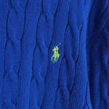 ポロ ラルフローレン スモールポニーロゴ ケーブル編み ニット ブルー