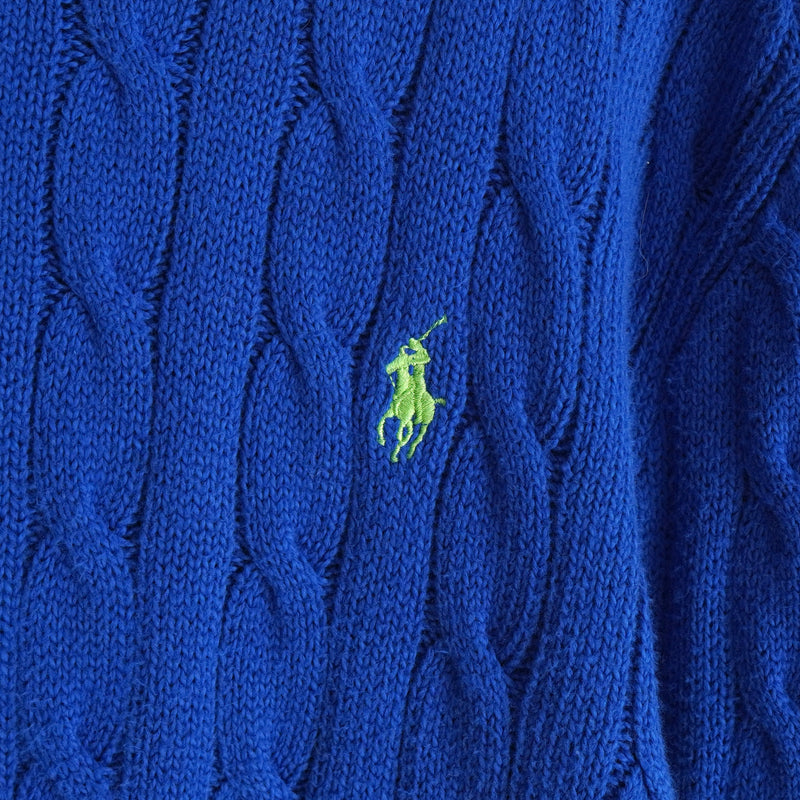 ポロ ラルフローレン スモールポニーロゴ ケーブル編み ニット ブルー