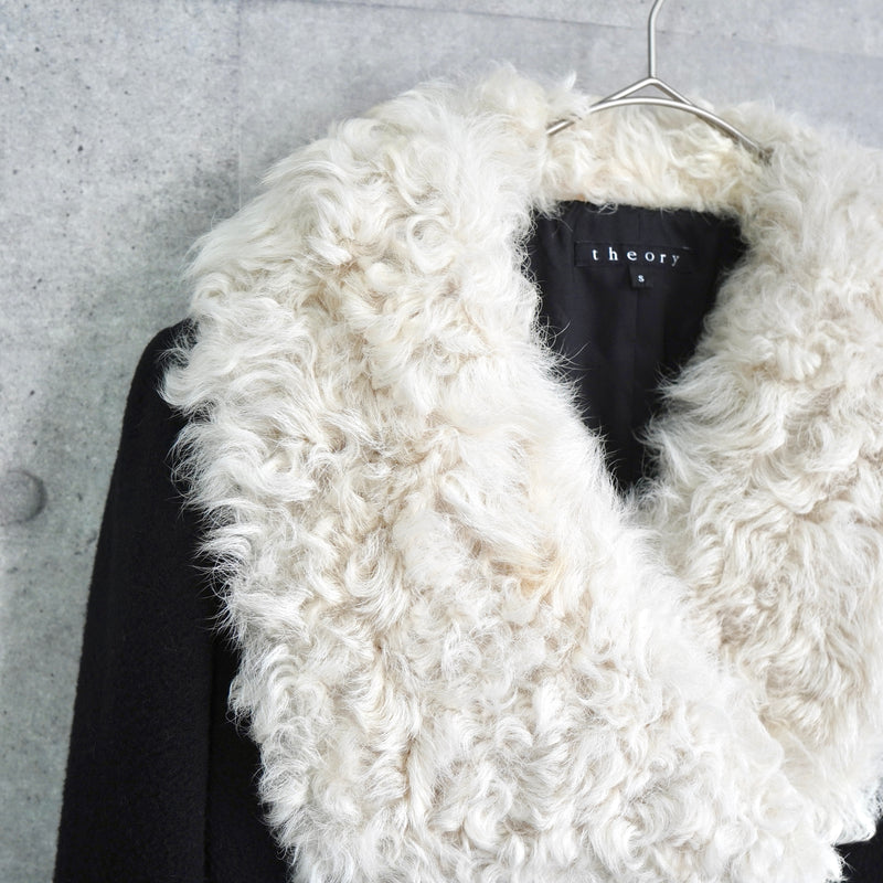 セオリー ウール カシミア ラム ファー コート レディース ブラック