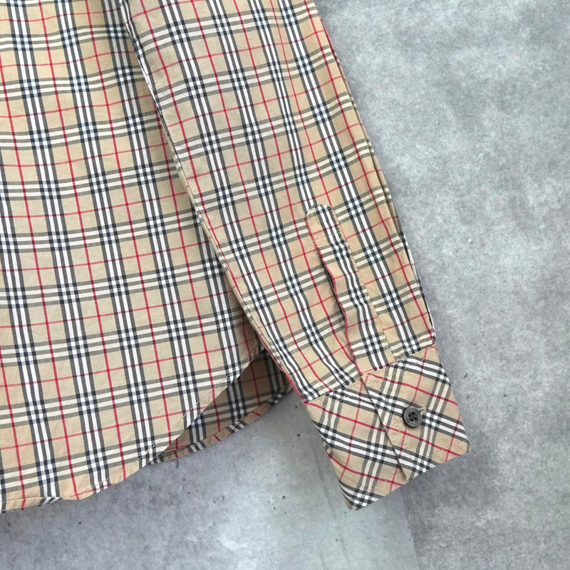 バーバリーズ ブルーレーベル ホースロゴ 刺繍 ノバチェック 長袖シャツ ベージュ レディース