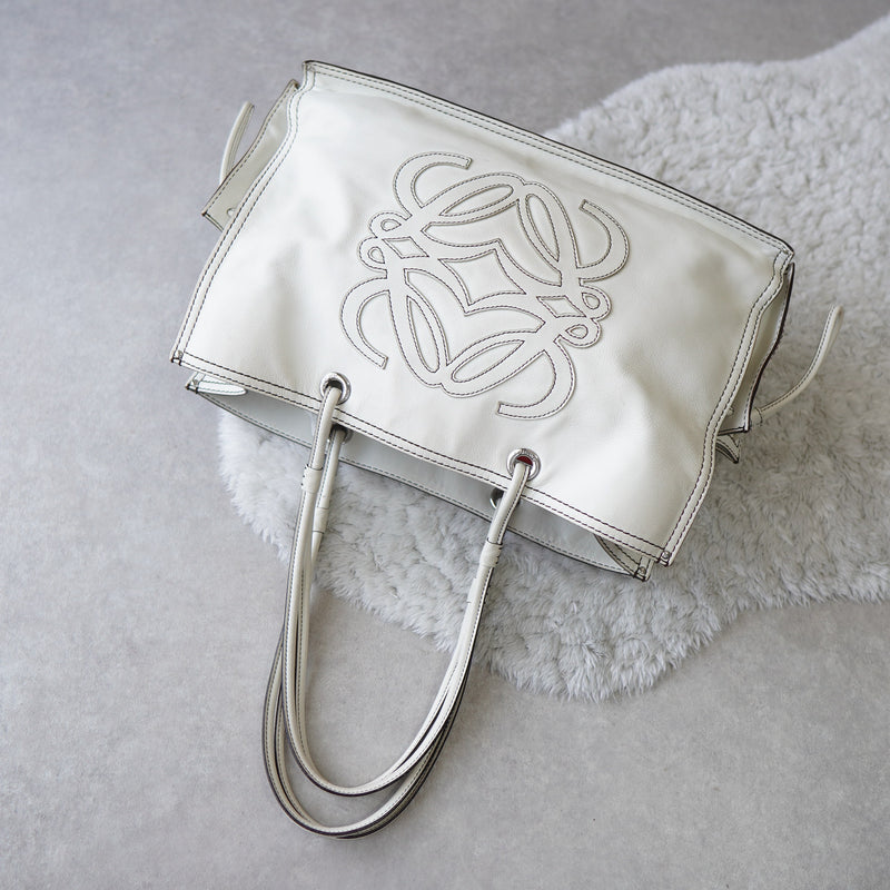 Anagram White Leather Tote Bag