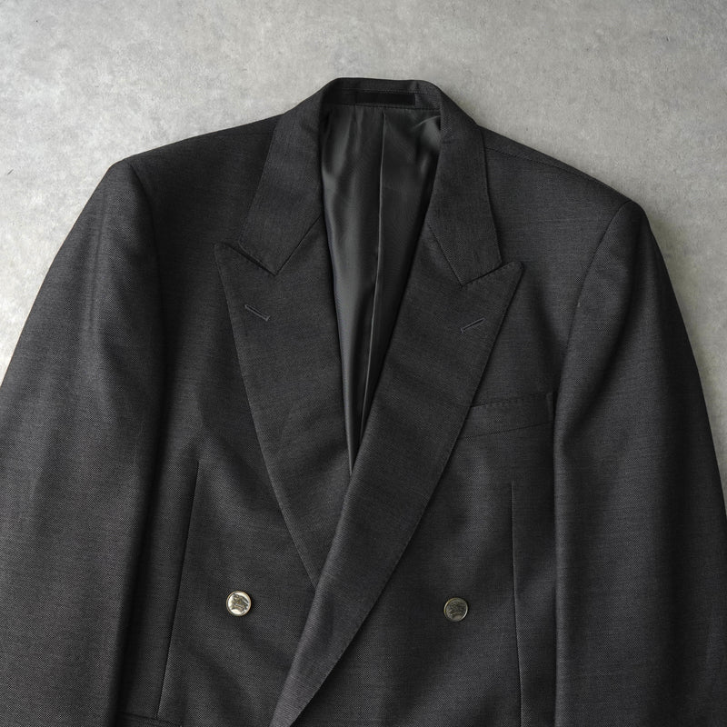 バーバリー ヴィンテージ ホースロゴ ボタン モヘア混紡 ダブル テーラドジャケット グレー