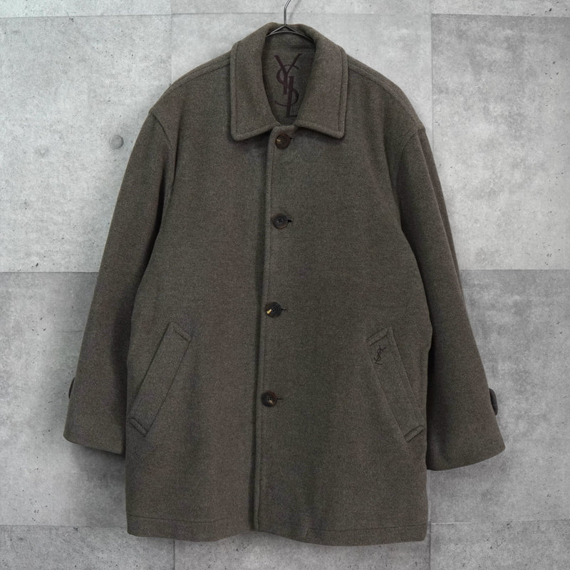 イヴ サンローラン ヴィンテージ YSLロゴ ウールコート チェスターコート ブラウン