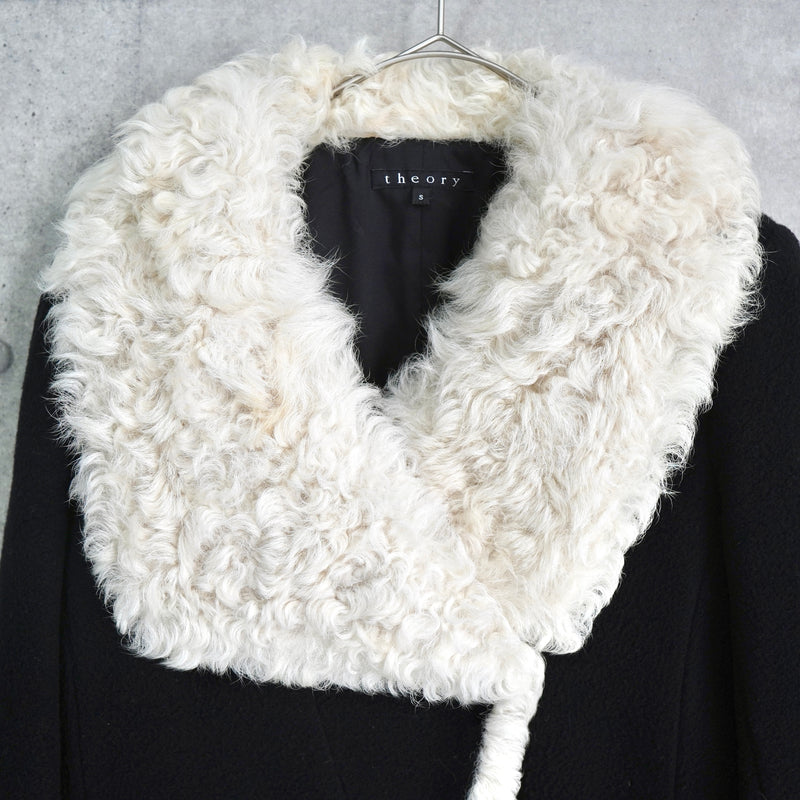 セオリー ウール カシミア ラム ファー コート レディース ブラック