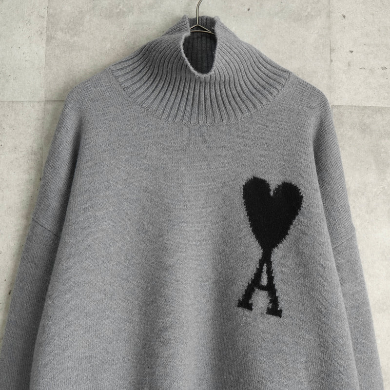 アミパリ アミ パリス ハートロゴ タートルネック ニット グレー