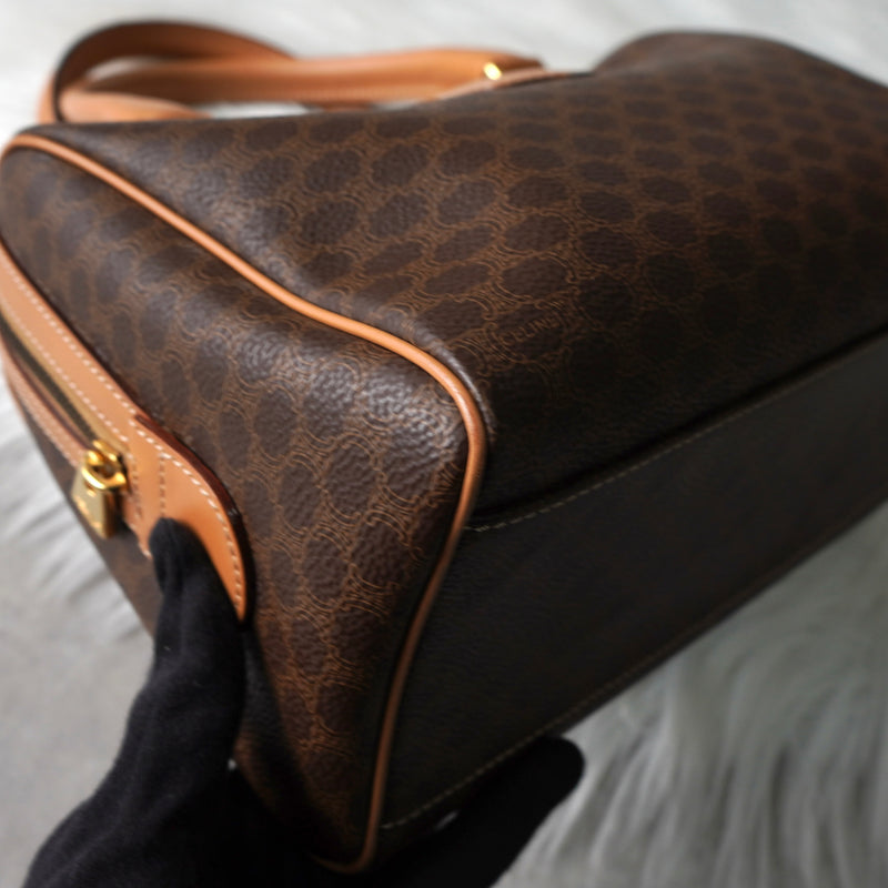 セリーヌ マカダム PVC レザー ミニボストンバッグ ハンドバッグ ブラウン