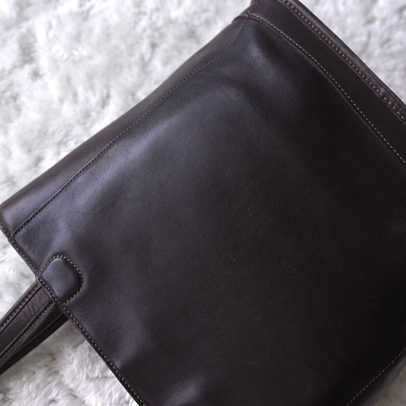 Vintage Black × Dark Brown Leather Tote Bag