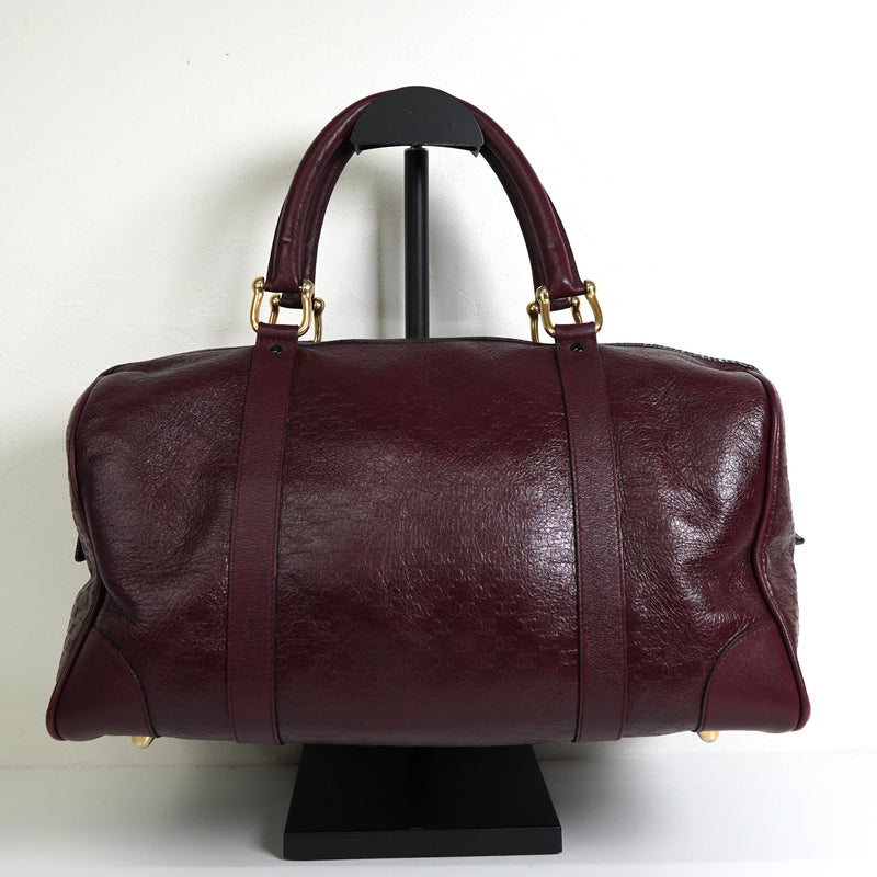 セリーヌ マカダム レザー 型押し ミニ ボストンバッグ ボルドー