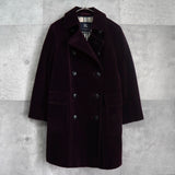 バーバリー ロンドン ホースロゴ 革ボタン ノバチェック裏地 ベロア ステンカラーコート ボルドー レディース