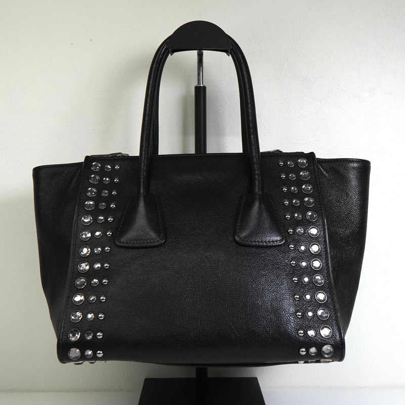 プラダ レザー ビジュー スタッズ 2way ハンドバッグ ショルダーバッグ ブラック