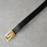 セリーヌ ヴィンテージ サルキー 輪馬車 GP バックル クロコ レザー ベルト ブラック / ゴールド レディース