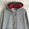 ポロ ラルフローレン スモールポニーロゴ チェック柄 フルジップ パーカー グレー